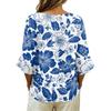 Women V Neck Vintage Floral Print Loose Fit Short Sleeve T Shirt Linen Blend Comfortable Casual Top for Daily Wear