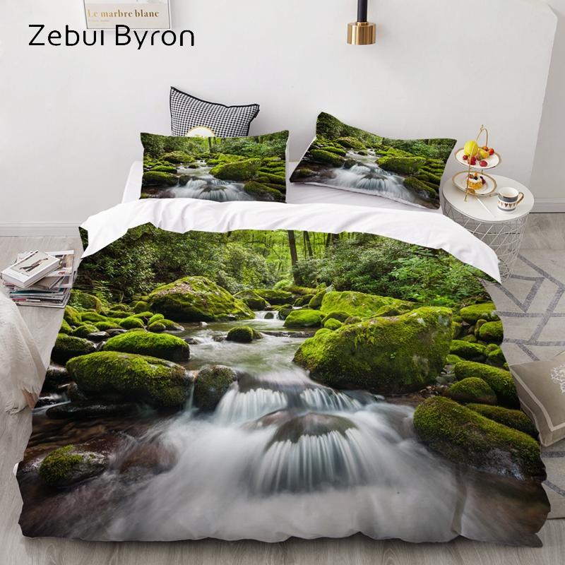 3D HD Print Bedding Set Custom/King/Europe/USA Queen,3PCS Duvet Cover Set,Quilt/Blanket Cover Set Bedclothes Waterfall Drop Ship