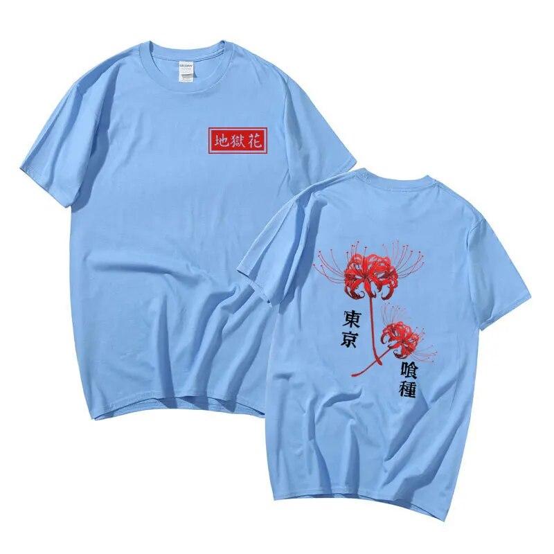 Japanese Unisexga Unisex Women Fashion Kanekiken T-shirts Anime Tokyo Ghoul Spider Lily Print Tshirt Unisex Women Harajuku Casual T Shirt