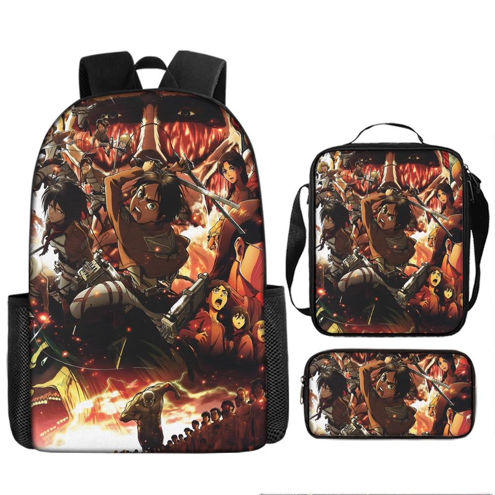 Attack Giant School Bag Anime Men's and Women's Backpacks Student Large Capacity Outdoor Leisure Travel Bag Three-piece Set