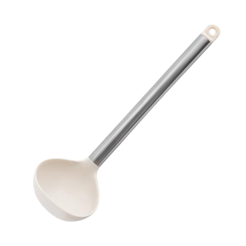 Stainless Steel Handle Silicone Soup Spoon, Food-Grade High-Temperature Resistant Cooking Silicone Kitchen Utensil Spoon.