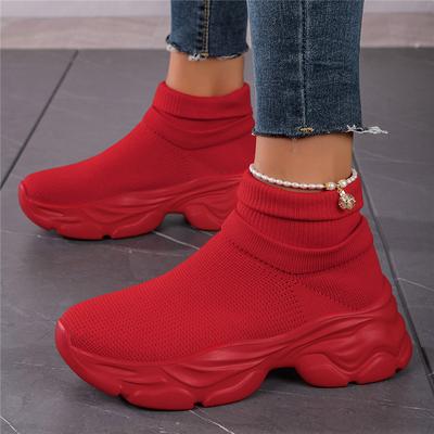 Fashion Hot Sale Breathable Socks Shoes Woman 2024 Trend Red Height-increasing Platform Shoes Women Slip-on High-top Sneakers Size 35-42