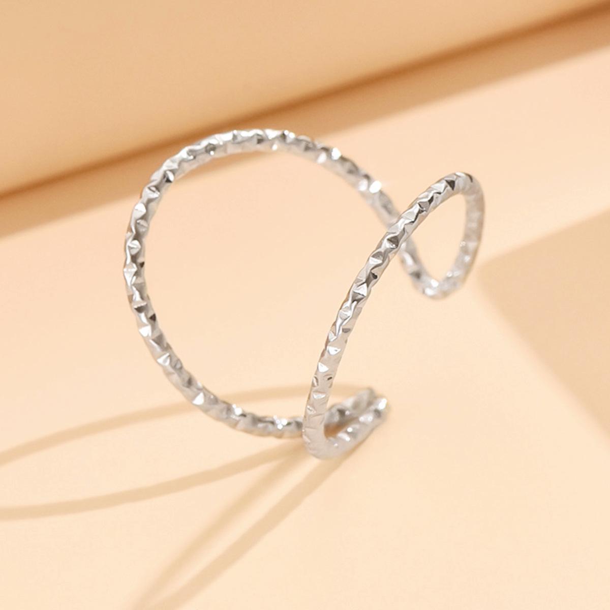 European Minimalist Geometric Stainless Steel Adjustable Double Row Ring for Women