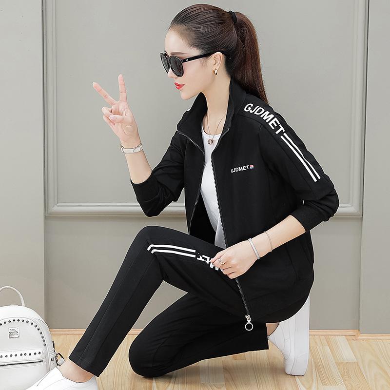 Damenmode Baumwolle Elastisch Sportbekleidung Set - Sweatshirt, Hose, T-Shirt für Frühling/Herbst Freizeit- & Tanzbekleidung