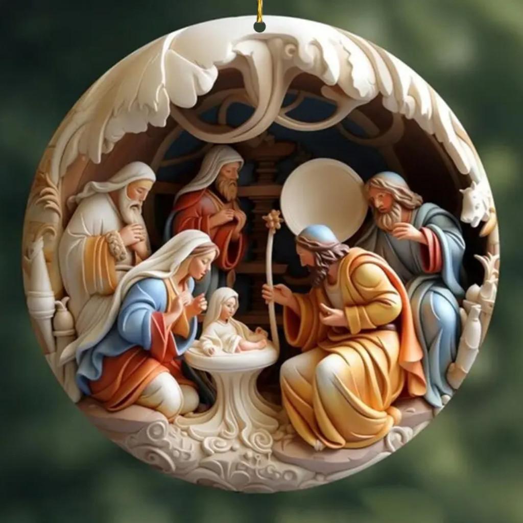 Jesus Acrylic Intricate Birth Scene Car Hanging Decor For A Vintage Christmas Touch