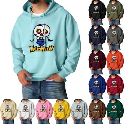 Men's Halloween Print Hooded Long Sleeve Sweatshirt with Pockets for Casual Wear