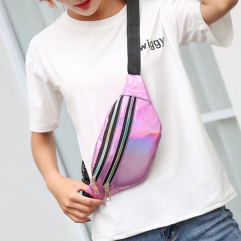 Fashion Dazzling Laser Waist Bag Pu Leather Waterproof Sport Chest Bag Crossbody Bag Holographic Fanny Pack For Boy Girl