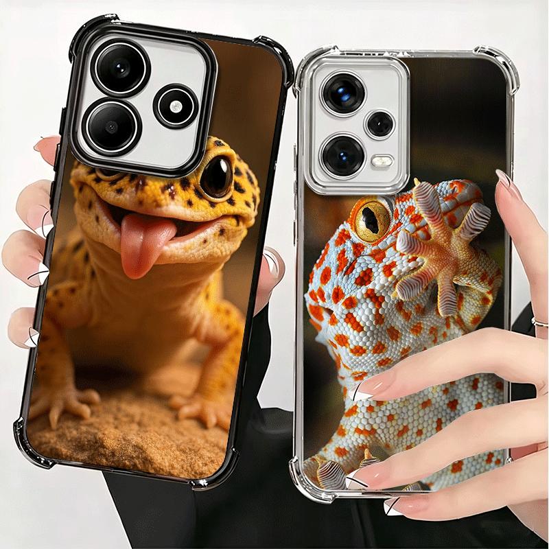 Lizards Geckos Cute Pet Plating Phone Case For Xiaomi Redmi Note 14 15 Pro Plus 13 12 11 11S 11T 10 9S 9 5G Anti-Fall Airabag Co