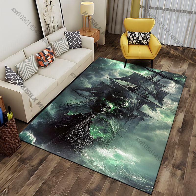 Haunted ghostly ship at sea carpet Yoga living room room decor children's crawling mat doormat area rug games mat