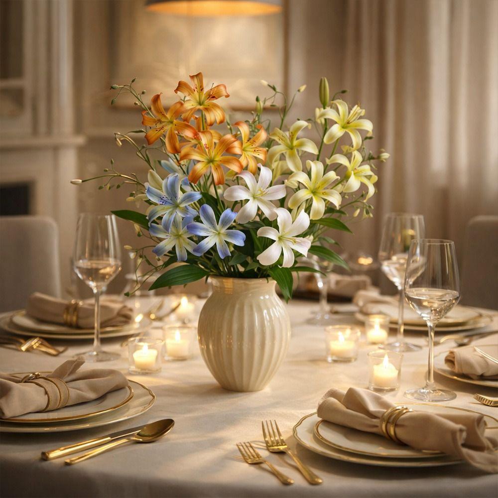 4 Teste Lilli Artificiali Fiori Fai da Te Fiori Simulazione Realistica Composizione Floreale in Plastica Bouquet da Matrimonio Decorazione per la Casa