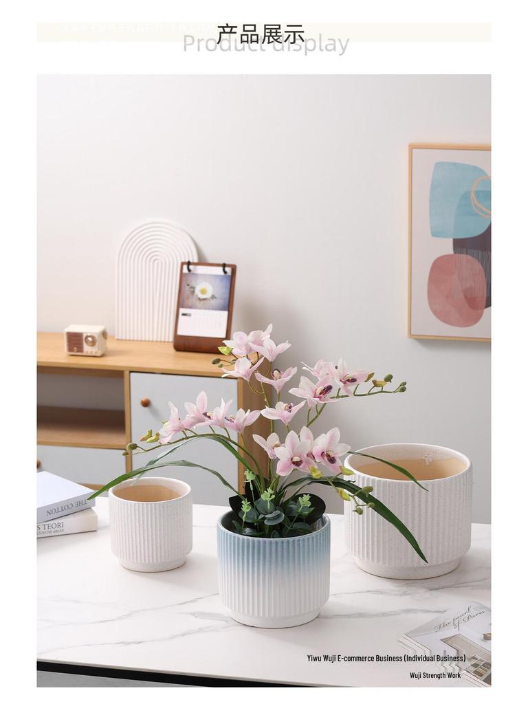 Luxury White Ceramic Hanging Flower Pot Set for Orchids and Money Trees in Living Room
