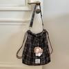 11 College woolen plaid drawstring backpack messenger bag large capacity shopping shoulder bag women