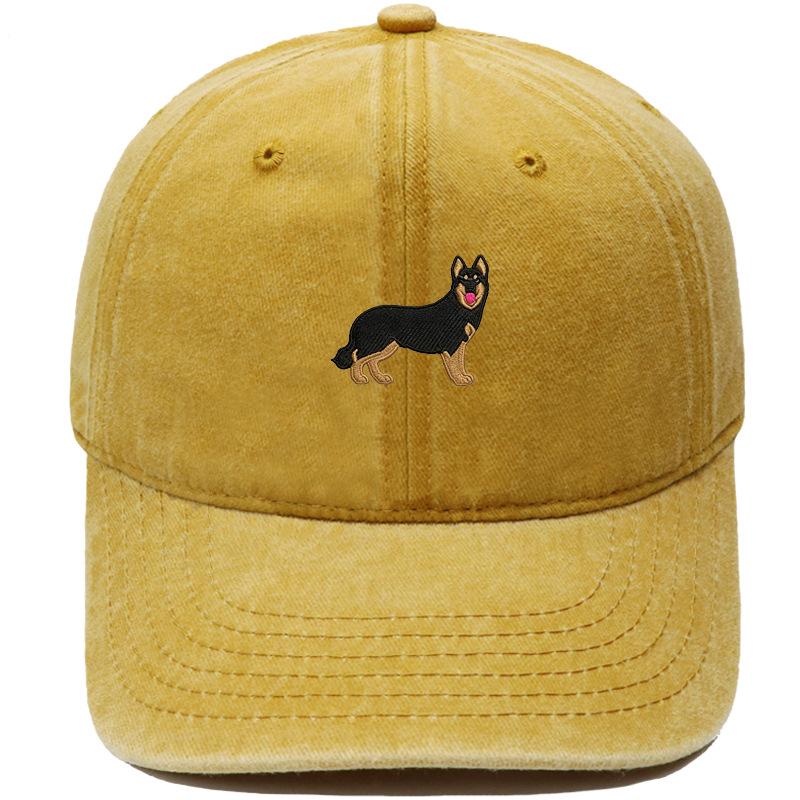 Cartoon German Shepherd Puppy Embroidered Baseball Cap Animal Washed Retro Daddy Hat Men's and Women's Casual Sun Hat