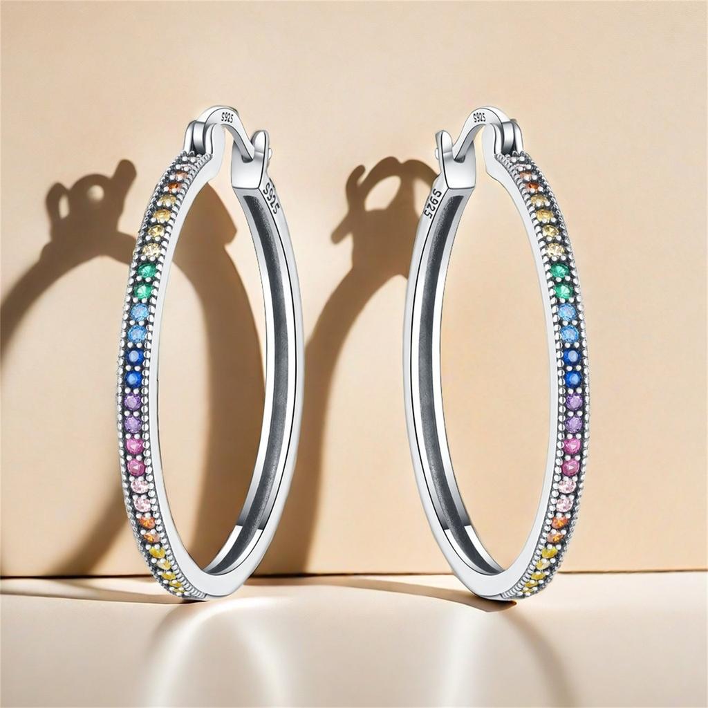 S925 Silver Rainbow Gradient Zircon Earrings Hoop Earrings Women Jewelry Trendy Anniversary Gifts