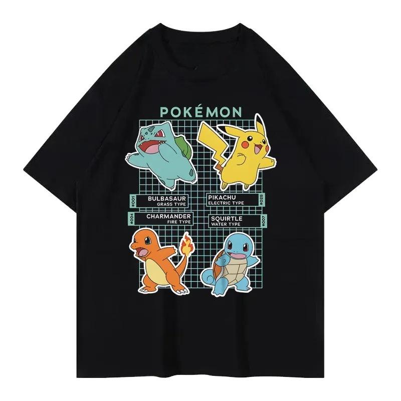 Pok É Mon Pikachu Little Fire Dragon Johnny Turtle Pok É Mon Printed Short Sleeved Unisexs Womens Tshirt Summer New Y2k Tee Top