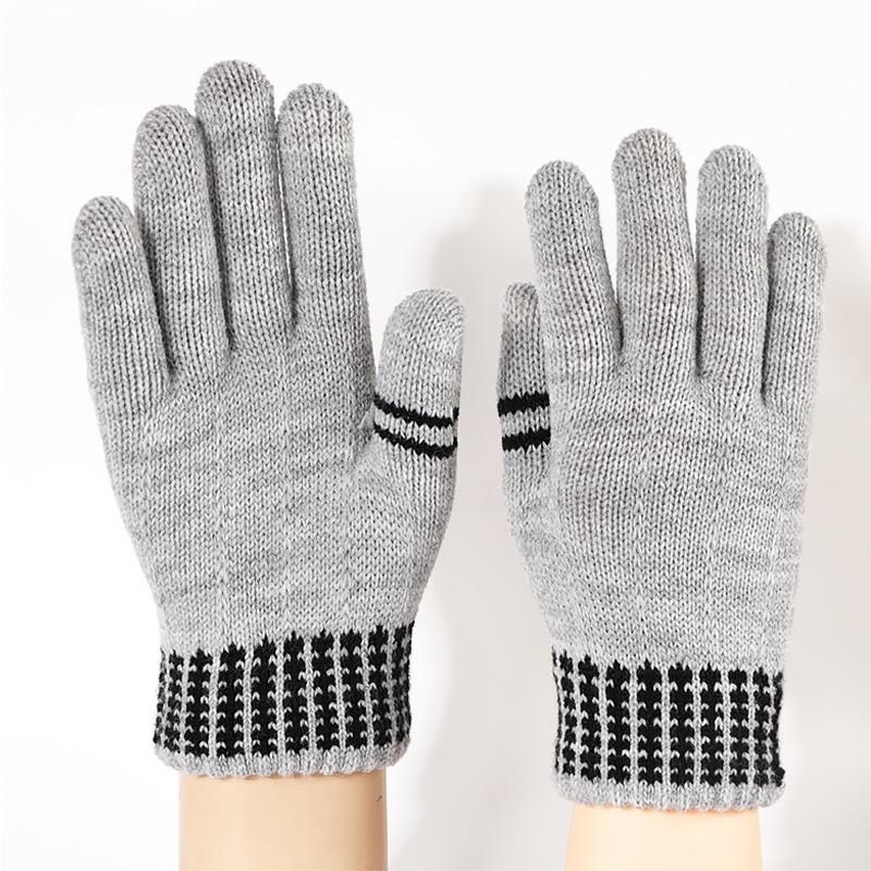 Women Autumn Winter Thick Thermal Warm Gloves Student Knitted Five-Finger Riding Wool Work School Cold Weather Gloves