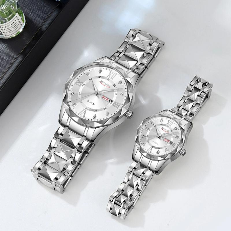 SKMEI Luxury Couple Watches Waterproof Luminous Date Week Watch for Female Male Quartz Stainless Steel Women Men Watch
