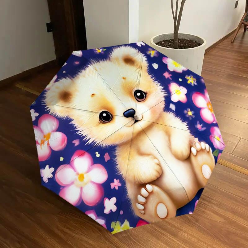 1pc Cute Lion Cub with Flowers Umbrella with Plastic Handle,Suitable for All Seasons Home Travel Outdoor UmbrellaDD409