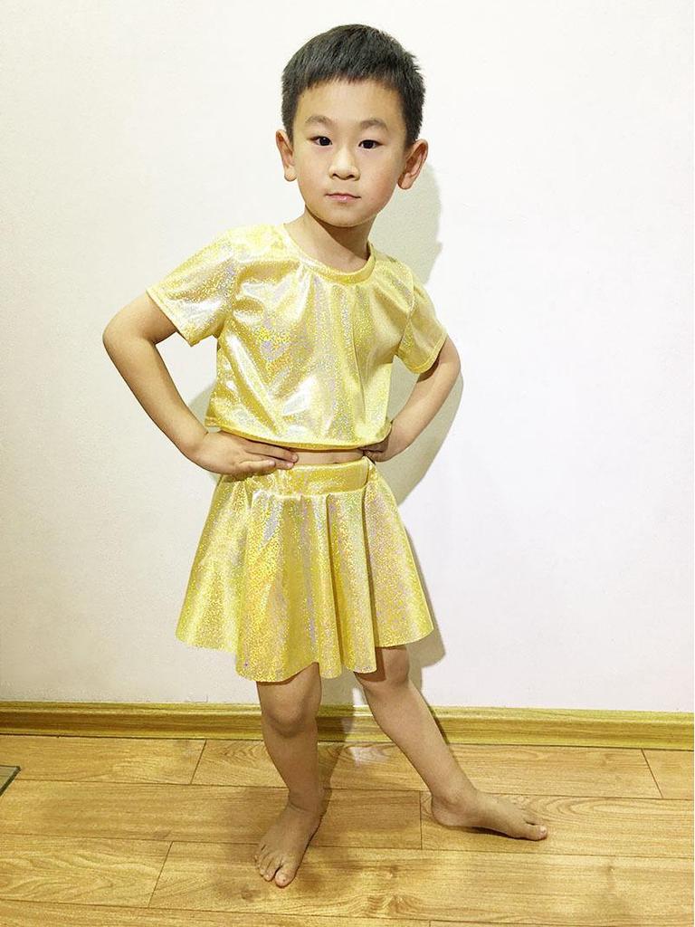 Top Scurt Copii Strălucitor cu Paiete - Mânecă Scurtă Decupat Elastic