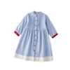 2025 Spring Korean Retro Plaid Knee-Length Dress with Buttons for Girls