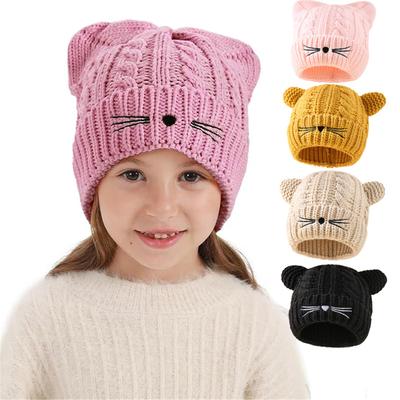 Winter Fun Hat Cats Ear Knitted Hat Kitten Ears Fun Embroidered Whisker and Kitten Ears for Children