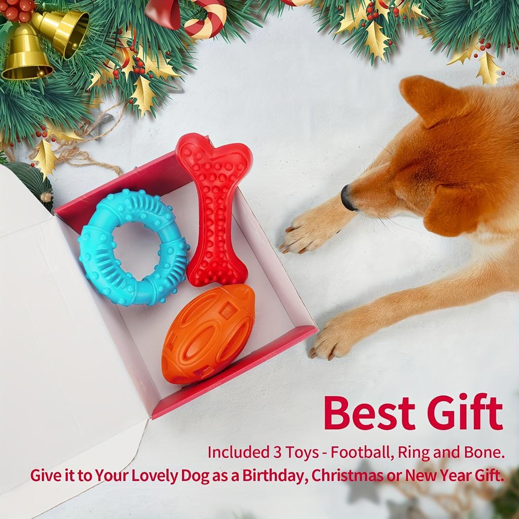 3-Pack Dog Chew Toys for Aggressive Chewers,Rubber Dog Toy for All Breeds Dog Durable Squeaky Puppy Chew Toys for Teeth Cleaning