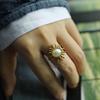 Gold & Silber Sonnenblumen-Perlenring für Damen - Retro Herbst/Winter Hofstil Verstellbares Zeigefinger-Accessoire