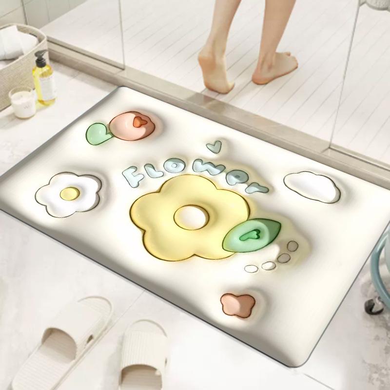 3D Expanding Floral Soft Diatom Mud Absorbent Anti-Slip Bathroom Floor Mat