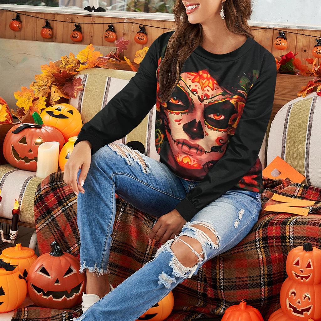 Autumn Women's Halloween Casual Loose Long Sleeved Top Hoodie