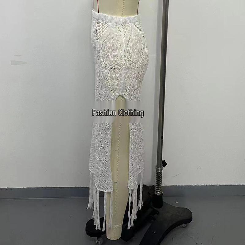 European-American High Slit Tassel Midi Skirt Beach Cover-Up