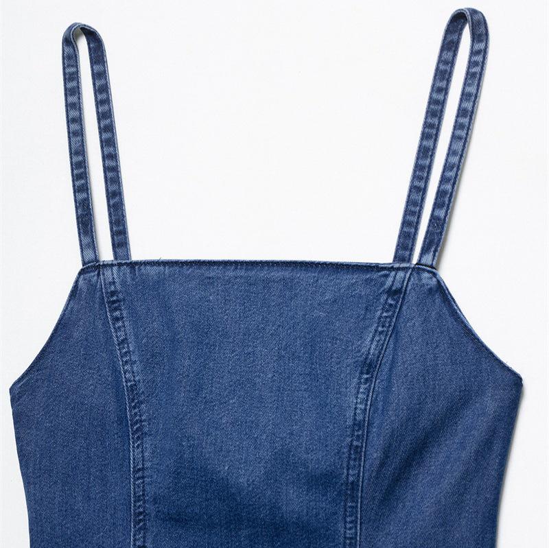 Elegant Summer Denim Midi Spaghetti Strap Dress for Women