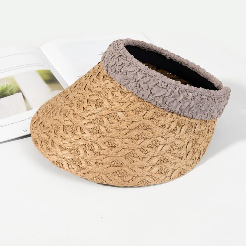 

New high-quality pleated straw empty top hat children s spring and summer seaside beach vacation sunscreen visor Adjustable