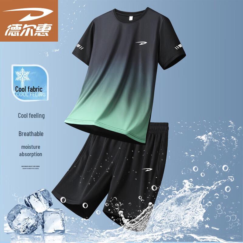 Deerway Men s Summer Ice-feel T-shirt & Shorts Set M