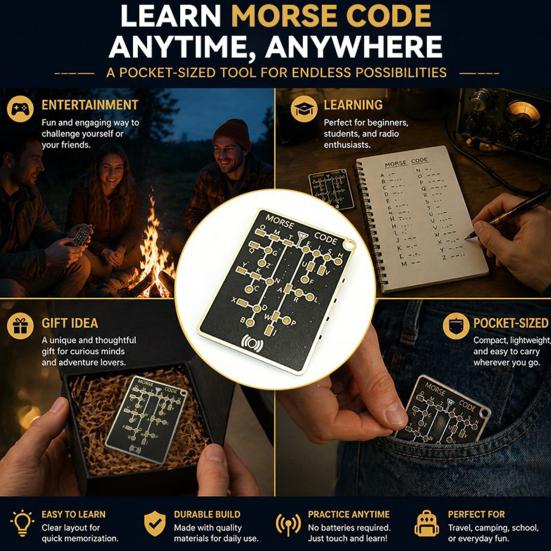 Morse Code Quick Check Card Ready-to-Use Educational Trainer with Interactive Feedback Buttons Visible Alphabet Chart Home Morse Code Learning Aid