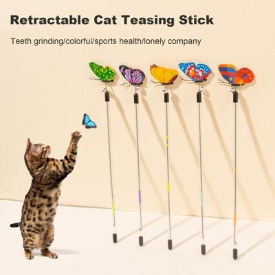 Telescopic Cat Stick Toy with Bell Retractable Interactive Kitten Wand Butterfly Cat Teaser Stick Funny Cat Charmer for Indoor Cats