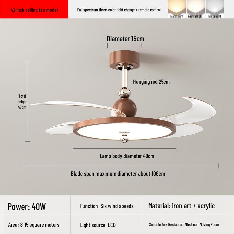 

Французский потолочный вентилятор «Мид-сенчури» 2025 года из грецкого ореха со встроенным светильником и большим потоком воздуха Three-Color Dimming + Remote Control