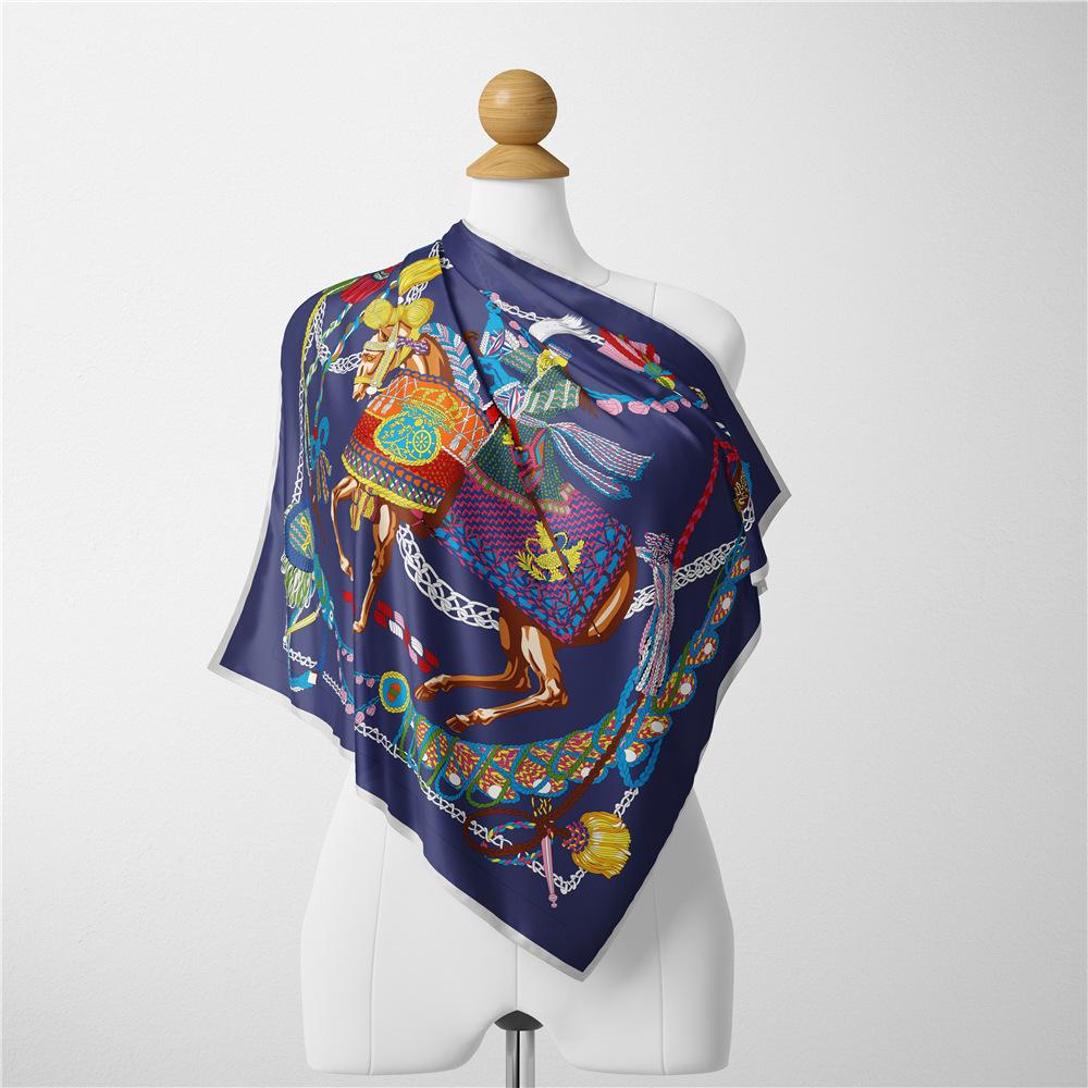 53cm Square Scarves Oil Painting Print Silk Women Scarves Horse Lady Neckerchief Design Hijab Scarf Shawls