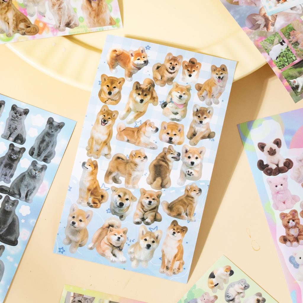 Cute PET Die Cut Stickers Book - 20/40 Sheets Cartoon Pet Theme Handmade Scrapbooking Material for Phone Stickers
