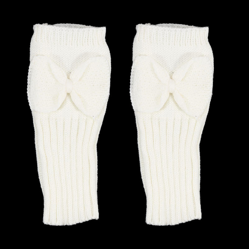 Women Short Bow Cable Knitted Warm Fingerless Gloves Outdoor Stretchy Arm Warmers Office Typing Wrist Gloves