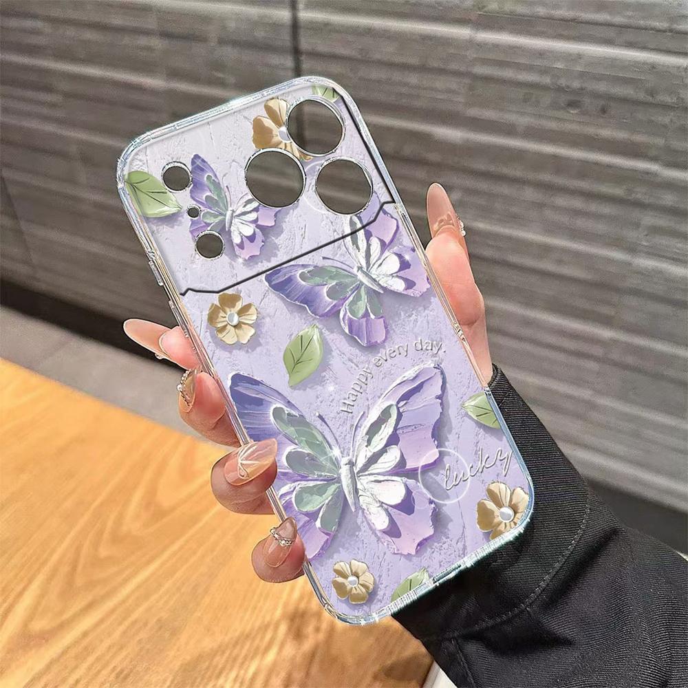 Transparent Clear Lavender Phone Case For Apple Iphone 17 Pro Max 16 15 14 Plus 17Air Rose Flower Oil Painting Shockproof Cover