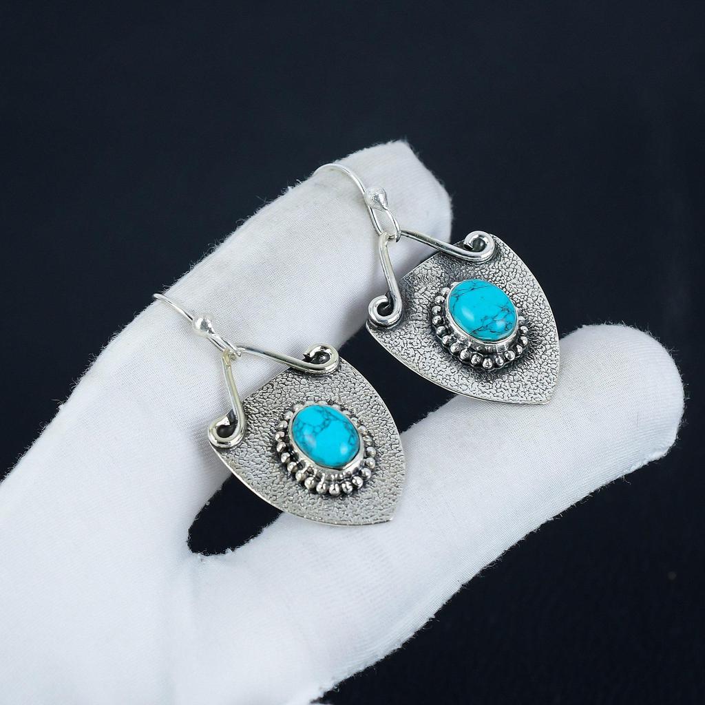 Natürliche Türkis Edelstein Ohrringe, 925 Sterling Silber Ohrringe, Handgemachte Boho Silber Schmuck Ohrhänger, Verlobungsgeschenk