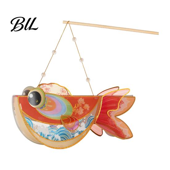 Decorative Fish Lamp DIY Lantern Kit, Chinese Style Handheld Light Up with Festive Atmosphere Lighting Handle, Traditional Mid-Autumn Spring Festival