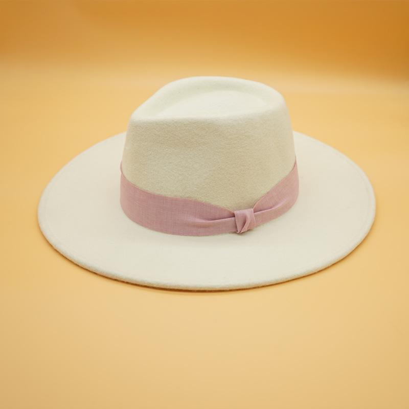 French Retro Simple White Woolen Flat Top Panama Top Hat Female Autumn And Winter British Celebrity Felt Elegant Hat