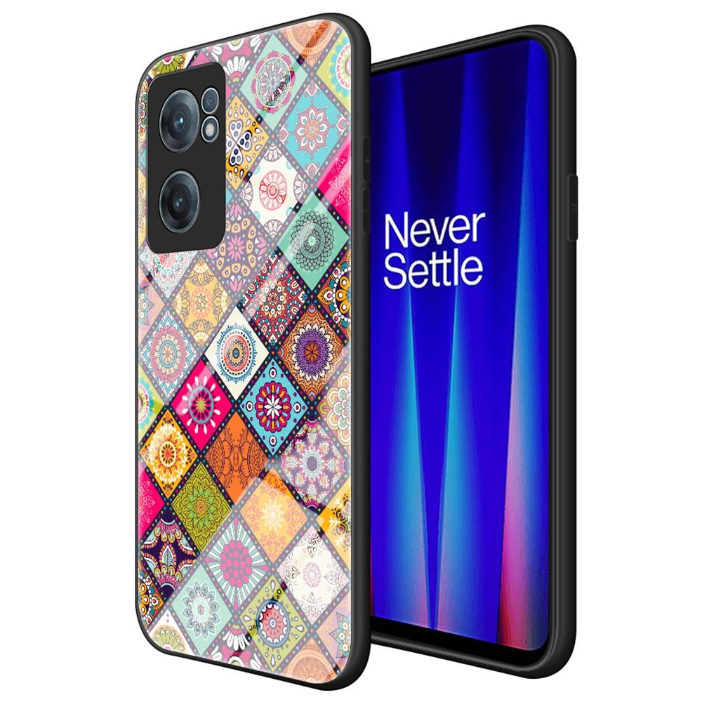 

Patterned Glass Hybrid Case for OnePlus Nord CE 2 5G,Drop Protection Built-in Metal Sheet Phone Protector+Lanyard Color Pattern