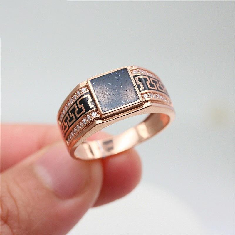 

Russia 585 Purple Gold Men S Black Stone Men S Ring Fashionable Atmosphere Rose Gold Plated Ring For Boyfriend open adjustable