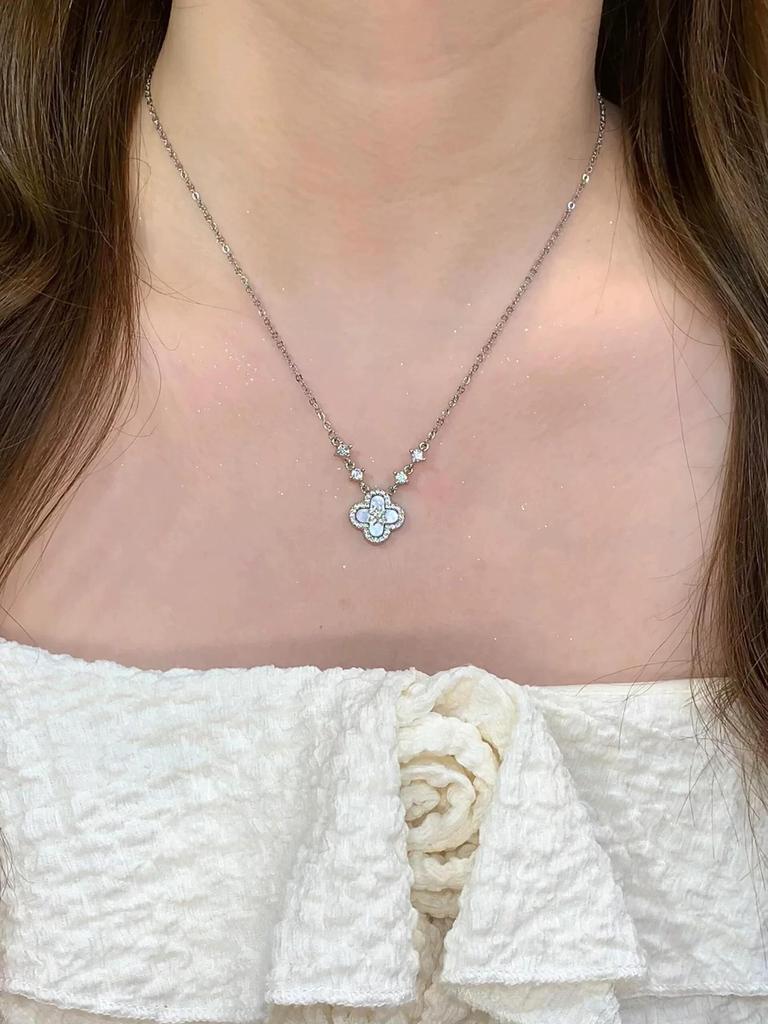 Rosa Muschel Diamant Vierblättriges Kleeblatt Halskette - Damen Luxus Elegant Vielseitig Schlüsselbein Kette