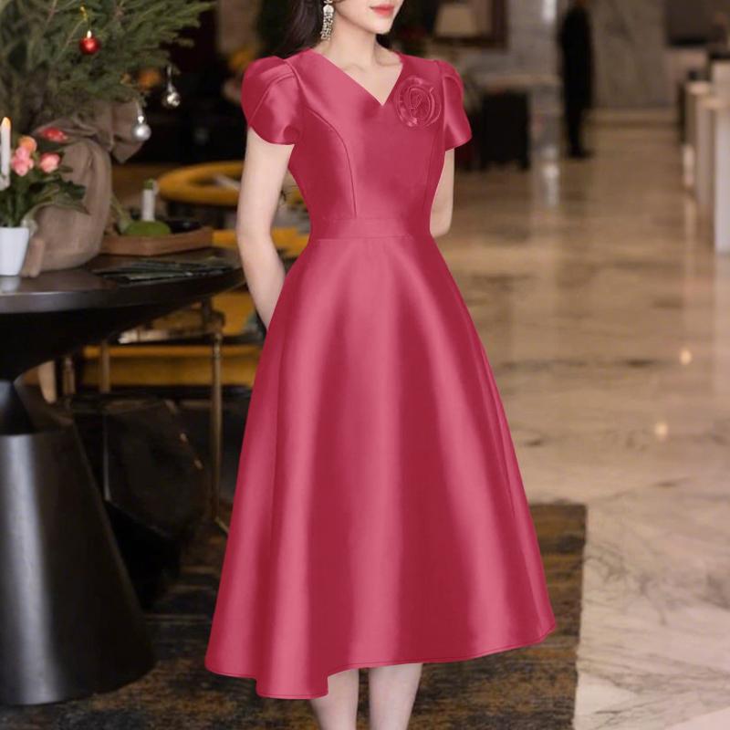 

ZANZEA Женское повседневное летнее платье А-силуэта с V-образным вырезом и короткими рукавами S темно-розовый