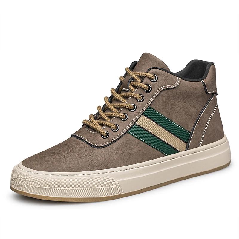 Men Boots Elevator Shoes Genuine Leather High-top Casual Fashion Lift Sneaker Boots 6cm 8cm Insole Height Increased Shoes Taller