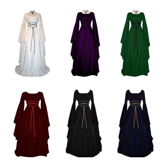 Abito da Strega Rinascimentale di Halloween per Donna Abito Gotico Vittoriano Manica Lunga a Campana Costume Medievale per Festa di Halloween Cosplay
