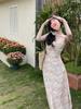 French light pink spaghetti strap floral dress for women, 2026 fashionable new vacation-style versatile long dress